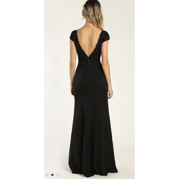 Lulus Womens Size Small Love Will Follow Black Cap Sleeve Mermaid Maxi Dress - Picture 2 of 8